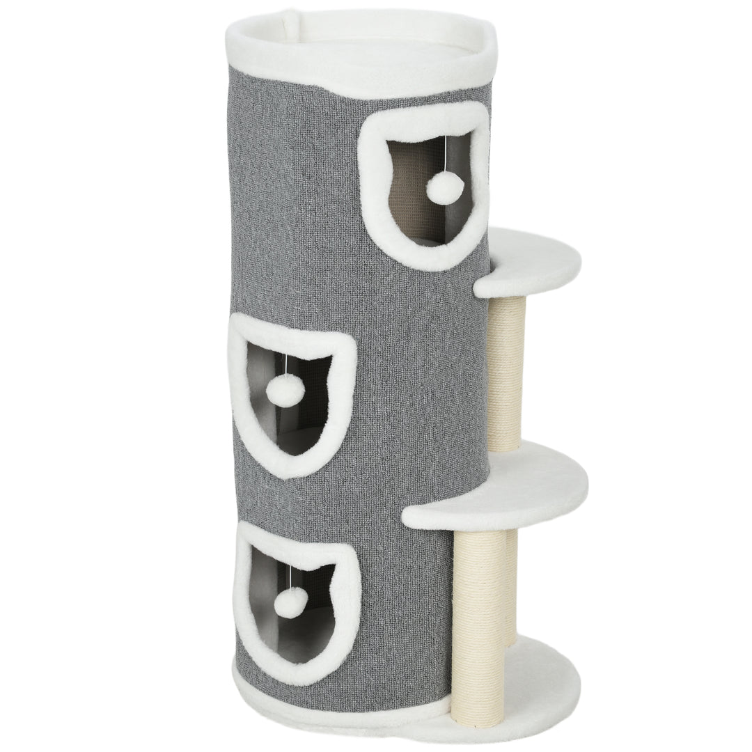101 cm Cat Tree with Sisal Scratching Posts, 3 Barrel Condos, 3 Platfo