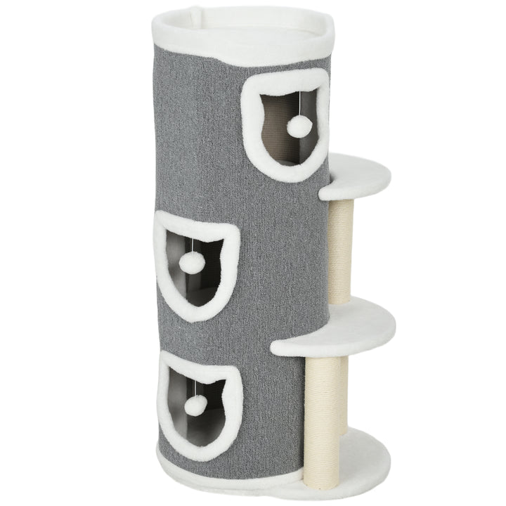 101 cm Cat Tree with Sisal Scratching Posts, 3 Barrel Condos, 3 Platfo