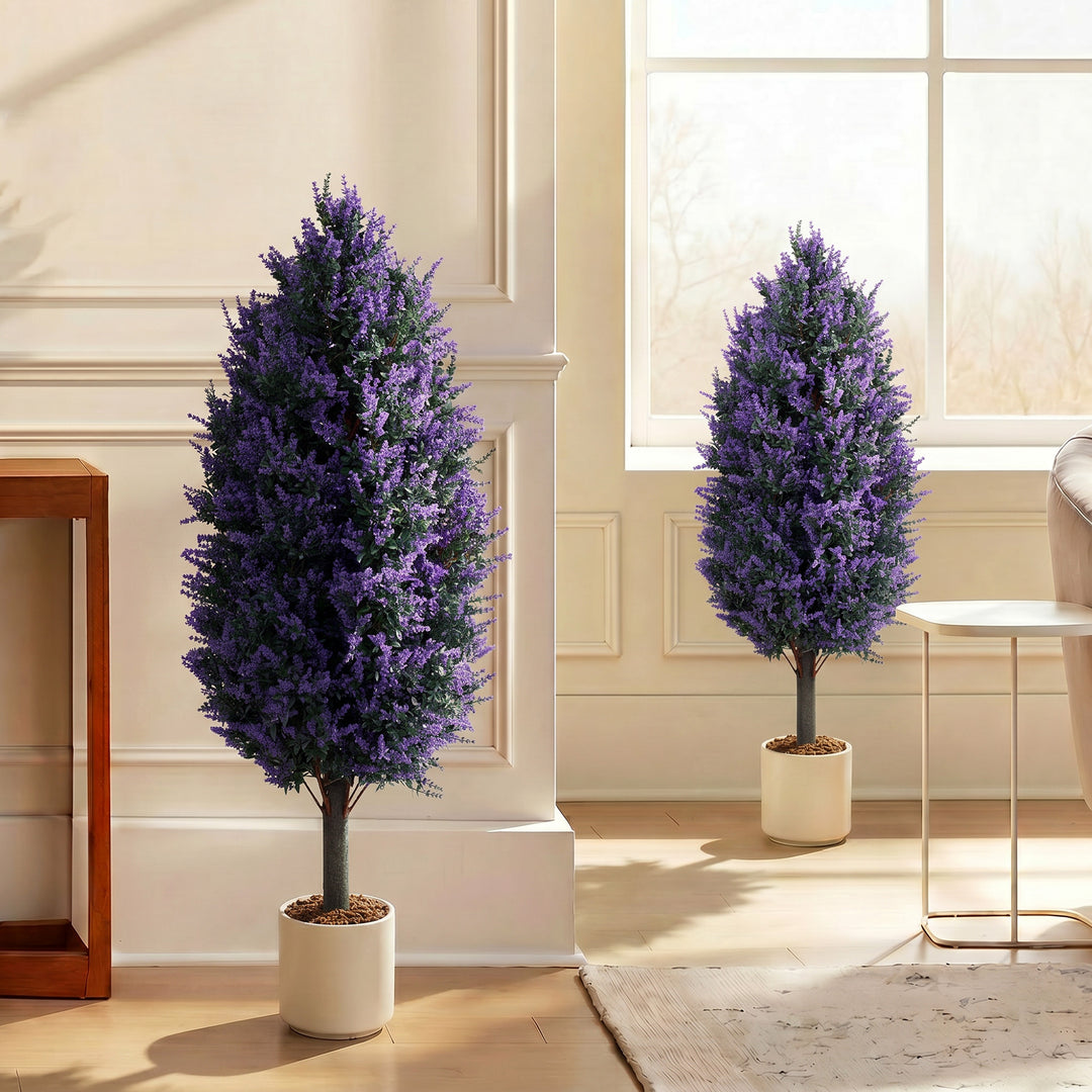 Set of 2 Artificial Lavender Flowers, Indoor Outdoor Fake Plants with 