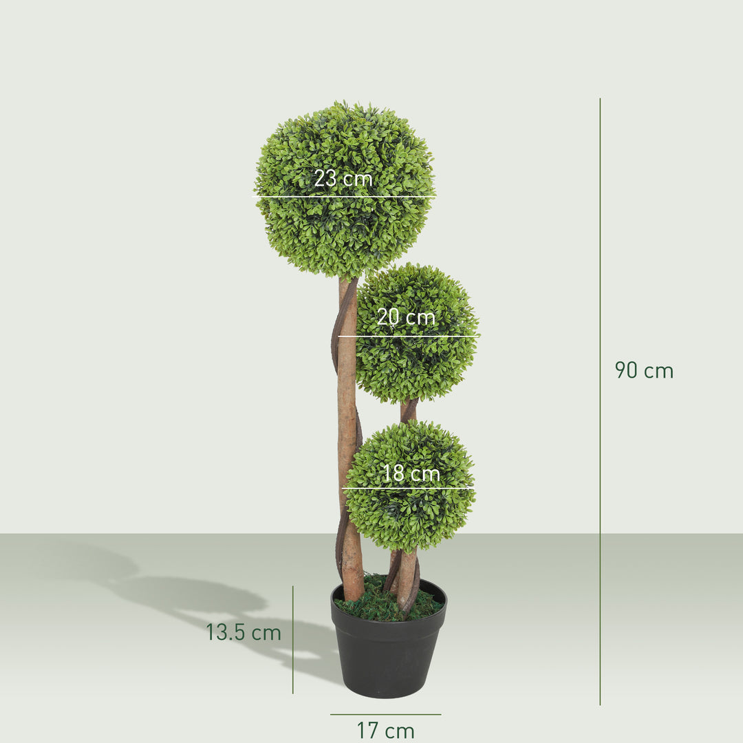 Decorative Artificial Trees Boxwood Ball Topiary Trees Set of 2 in Pot