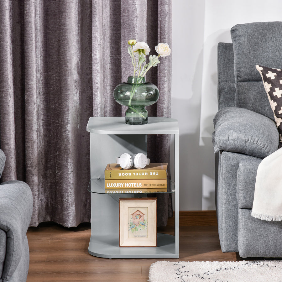 Modern Side Table Three Layer Bedside Table Nightstand with 2 Storage Shelves, for Living room, Bedroom, Grey