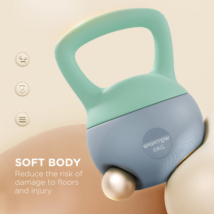 SPORTNOW 6KG Soft Kettlebell, Kettlebell with Non-Slip Handle for Home Gym, Weight Lifting, Strength Training, Green/Grey