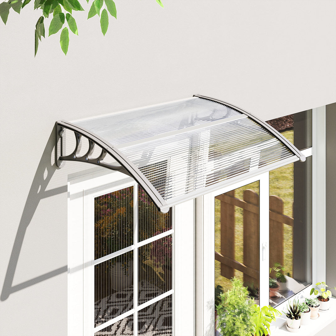 Front Door Canopy Outdoor Awning Aluminium Rigid Plastic Polycarbonate Rain Shelter UV Water Rain Resistant 100 x 75cm Clear