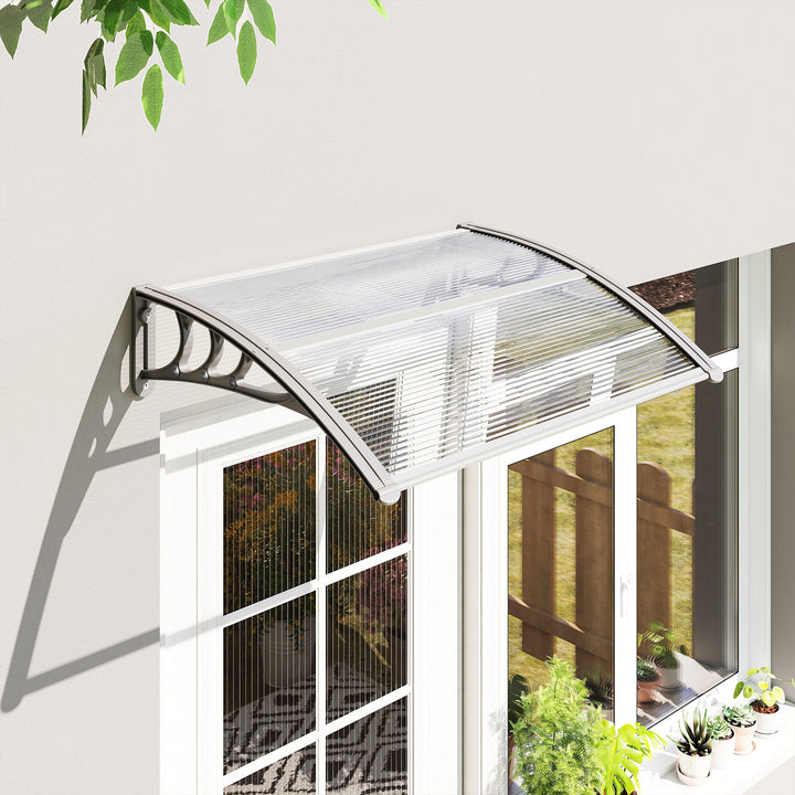 Front Door Canopy Outdoor Awning Aluminium Rigid Plastic Polycarbonate Rain Shelter UV Water Rain Resistant 100 x 75cm Clear