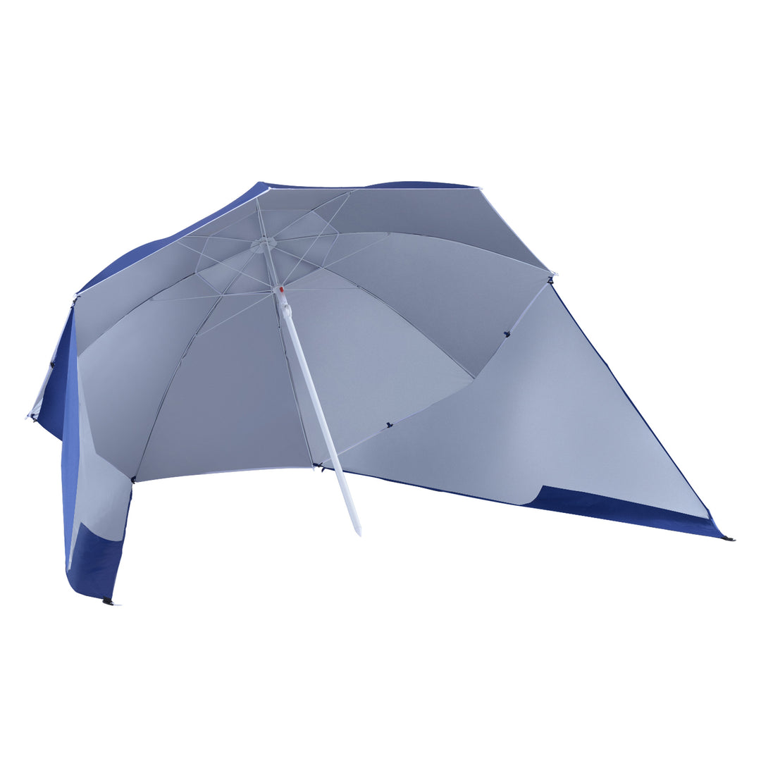 2m UV Protection Fishing Beach Umbrella Brolly Shelter w/ Side Panel Tent Blue