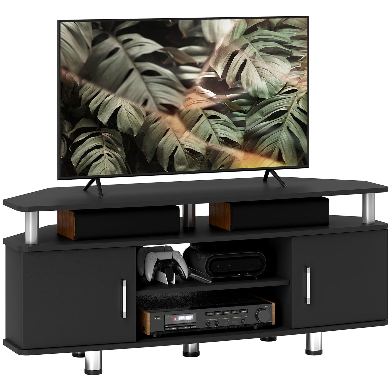 TV Unit Cabinet for TVs up to 55 Inches with Storage Shelves and Cupboard, Entertainment Centre for Living Room, Black