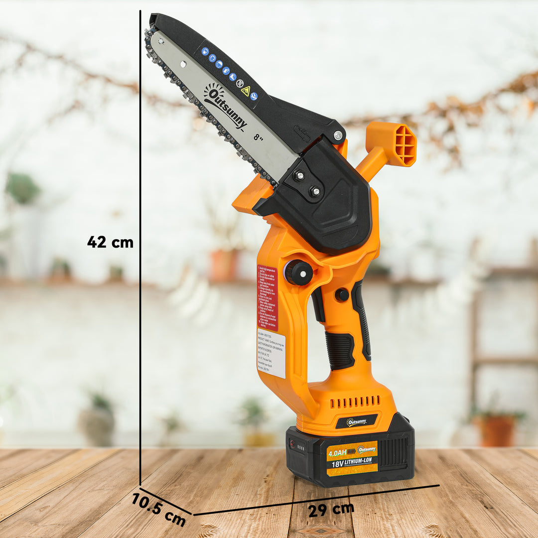 8 Inch Electric Chainsaw, Cordless Mini Chain Saw with Brushless Motor, 2 x 4000mAh Batteries and Safety Lock, Handheld Portable Wood Pruning Saw for Trimming Cutting, Orange