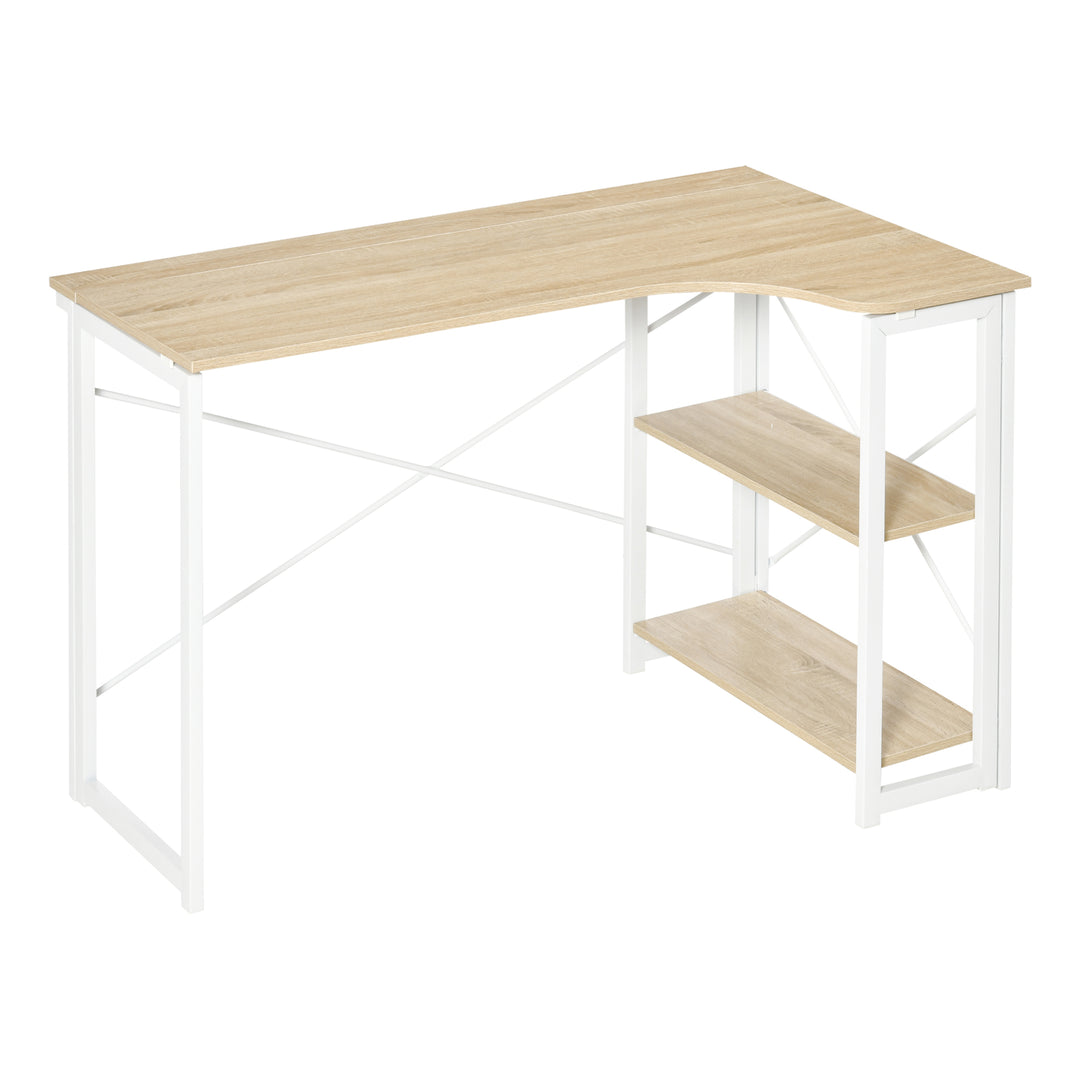 Folding Desk, L Shaped Desk, Corner Computer Desk with 2-Tier Storage Shelf for Home Office, Study Room, Workstation, Easy Assembly, 120 x 72.5 x 76.5cm, Oak Tone