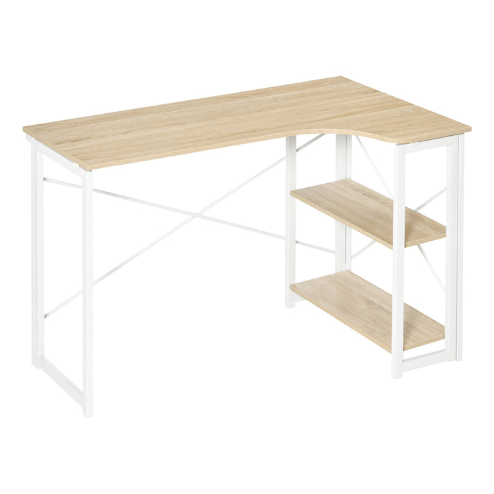 Folding Desk, L Shaped Desk, Corner Computer Desk with 2-Tier Storage Shelf for Home Office, Study Room, Workstation, Easy Assembly, 120 x 72.5 x 76.5cm, Oak Tone