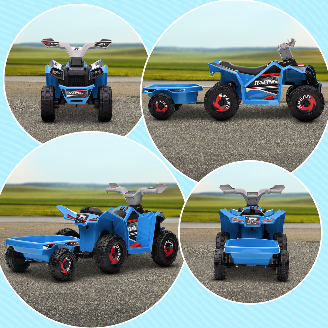 HOMCOM Electric Quad Bike for Toddlers, 6V with Back Trailer, Wear-Resistant Wheels, Suitable for 18-36 Months, Blue | Aosom UK