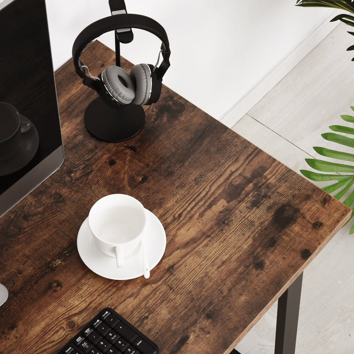 Computer Table, Writing Desk with Steel Frame and Wood Top, Industrial Home Study Table, 115 x 58 x 74.5cm, Rustic Brown and Black