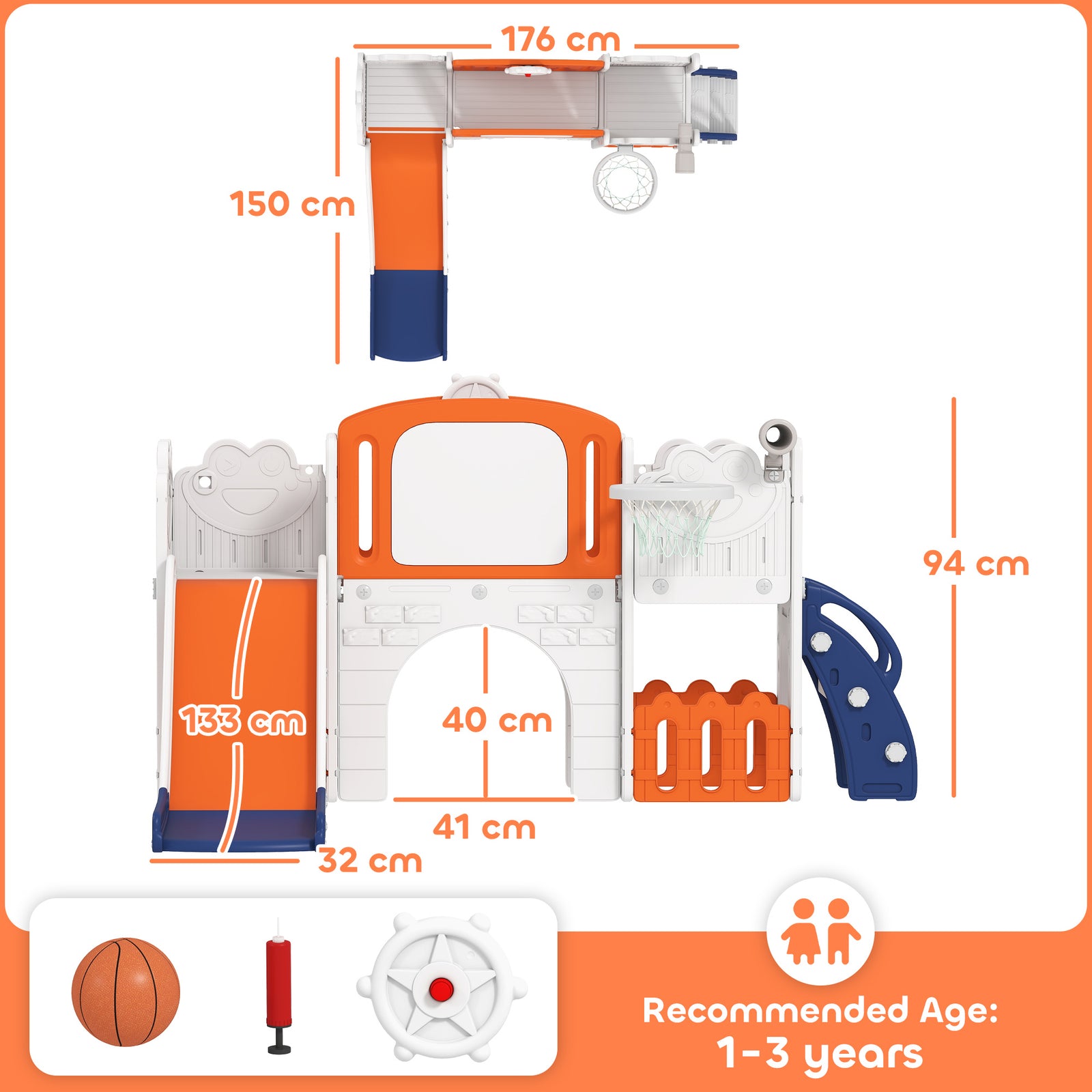 7 in 1 Toddler Slide Set with Basketball Hoop, Climbing Frame, Telesco