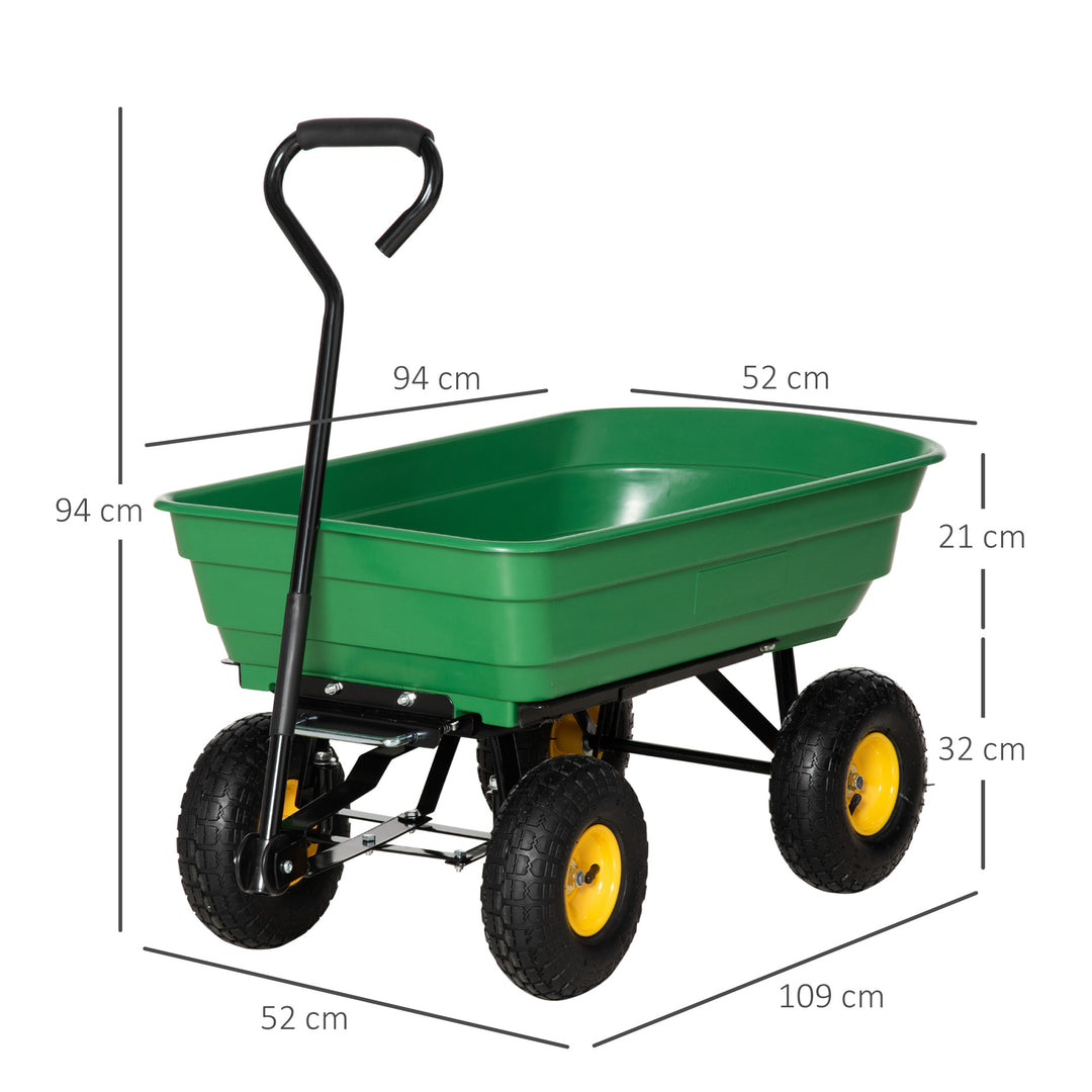 75 Litre Large Garden Cart, Tipping Wheelbarrows Heavy Duty Garden Dump Trolley 200kg Capacity for Festivals, Tools, Plants, Logs - Green