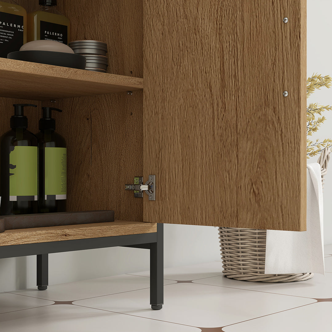 Bathroom Vanity Unit, Under Sink Storage Cabinet with 2 Doors, Adjustable Shelf for Basin without or with Pedestal, Oak