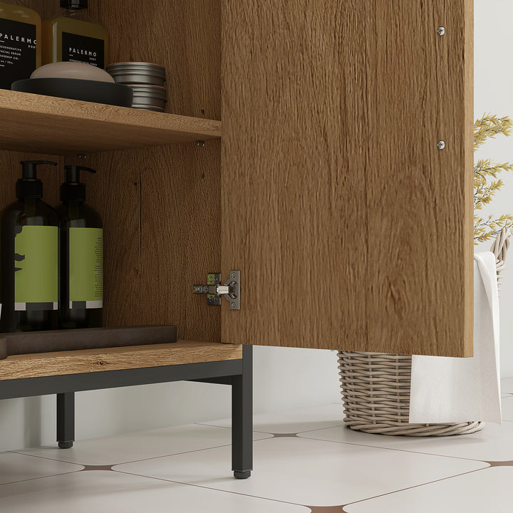 Bathroom Vanity Unit, Under Sink Storage Cabinet with 2 Doors, Adjustable Shelf for Basin without or with Pedestal, Oak