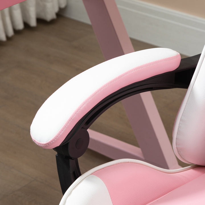 Ergonomic Gaming Chair, PU Leather Reclining Computer Chair with Footrest and Lumbar Support, Headrest and Adjustable Height for Adults, Pink