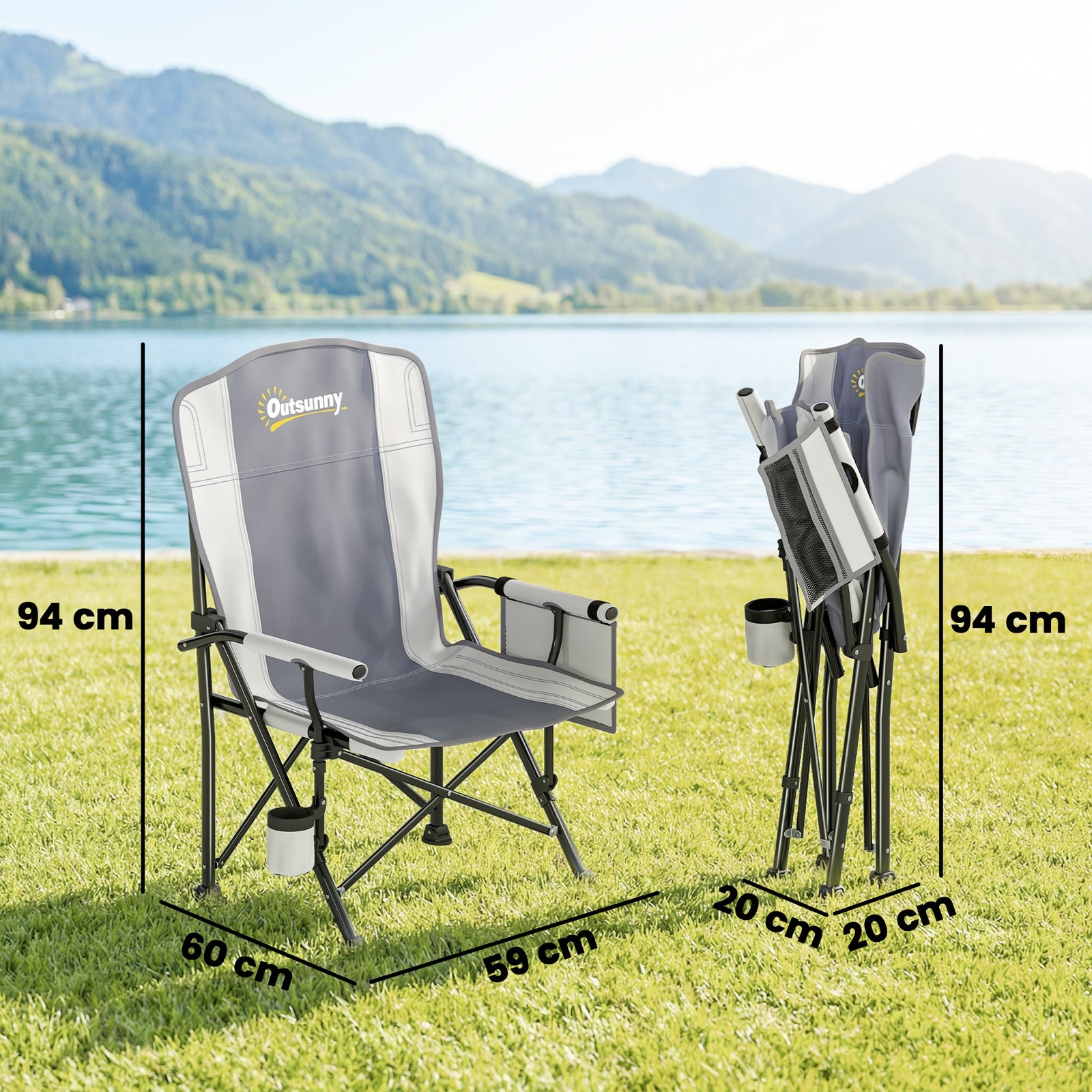 Padded Camping Chair Adults Heavy Duty Folding Chair Side Pocket Cup H