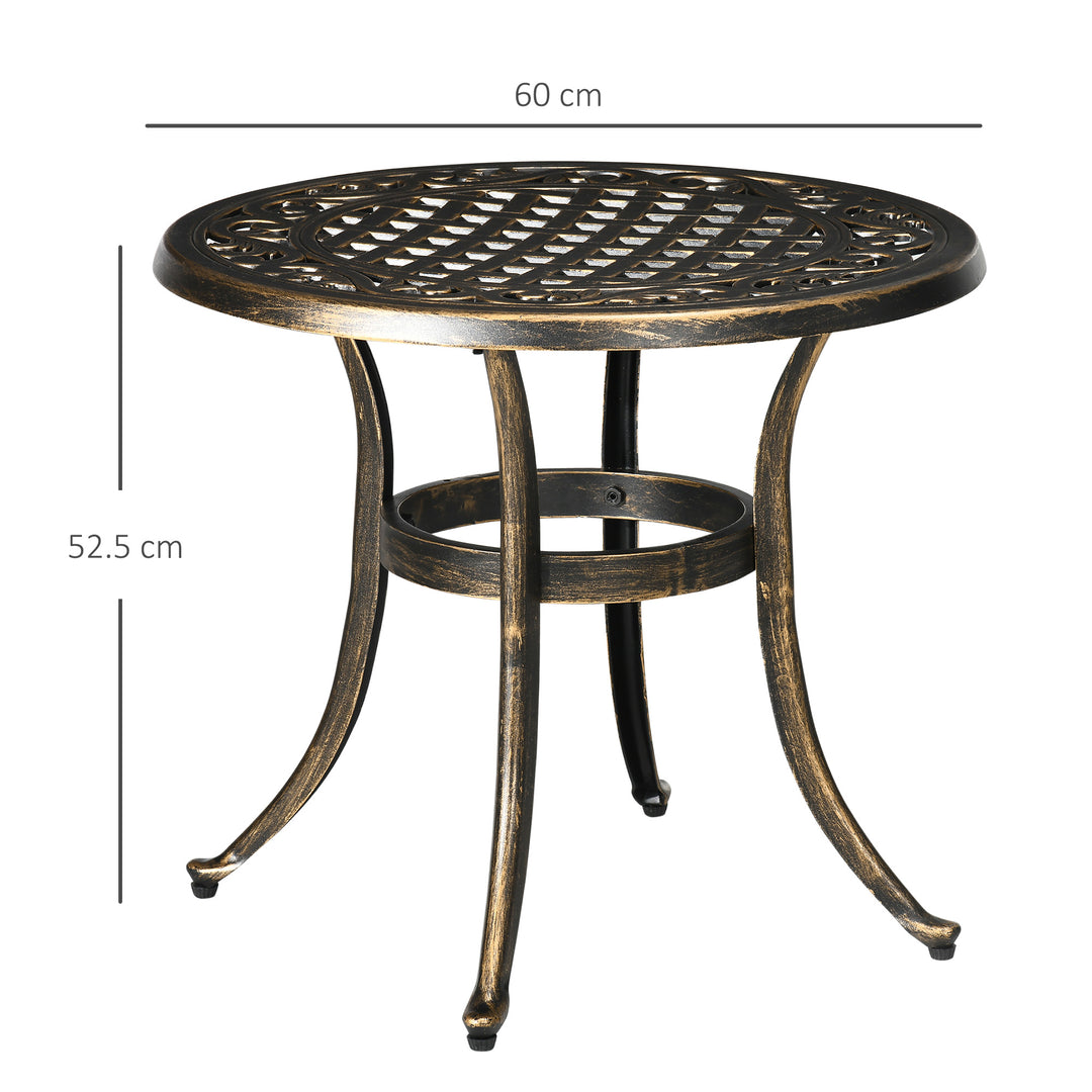 Outdoor Garden Table, Cast Aluminium Patio End Table with Anti-slip Foot Pads for Garden, Patio, Balcony, 60 x 52.5cm, Bronze