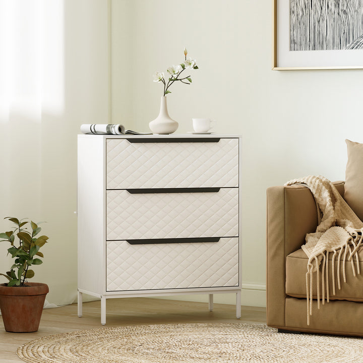 Chest of Drawers, Dresser with 3 Fabric Drawers and Aluminium Handles 