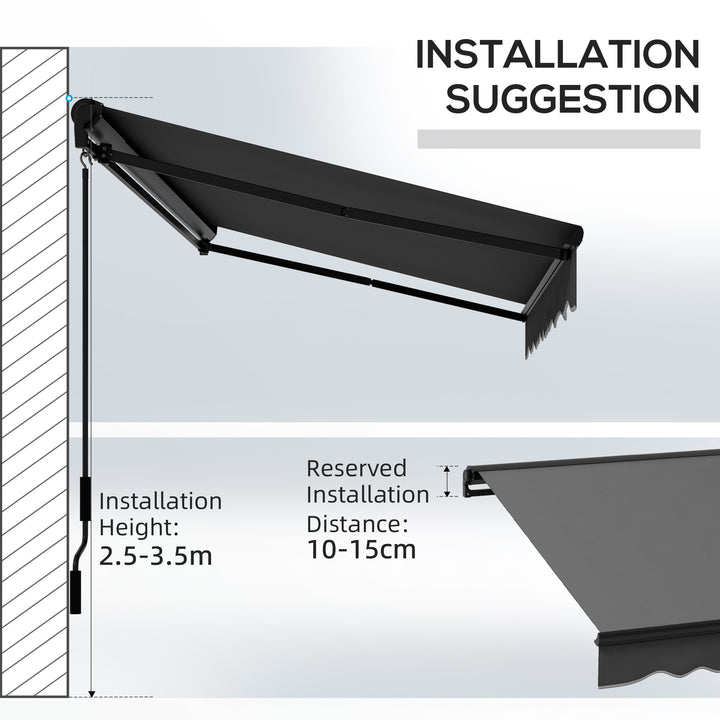 Outsunny 3 x 2m Aluminium Frame Electric Awning, Retractable Awning Sun Canopies for Patio Door Window, Dark Grey