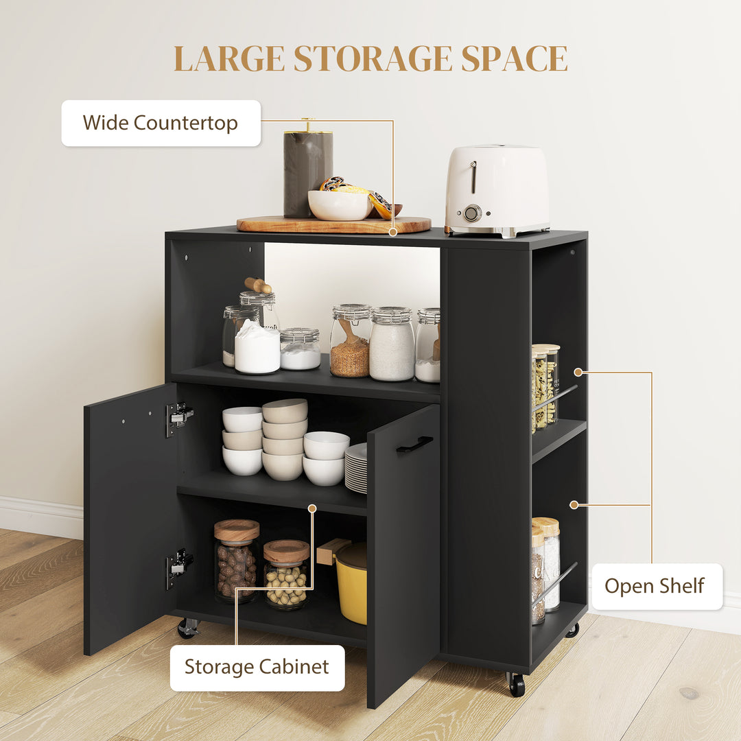 Kitchen Trolley on Wheels, Rolling Kitchen Island Cart with 2-Door Cab