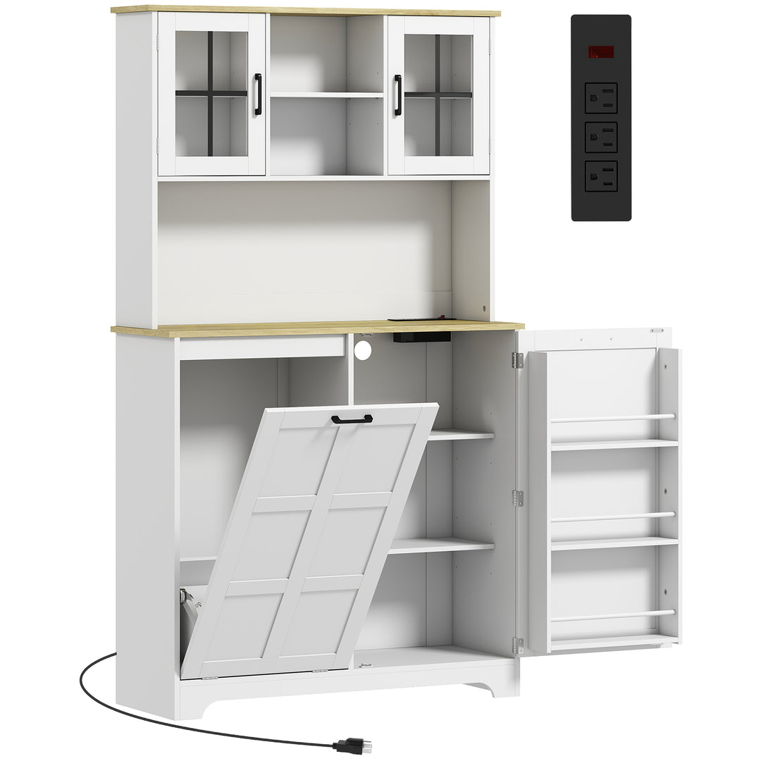 175cm Tall Kitchen Cabinet, Kitchen Cupboard with Rubbish Bin Cabinet,