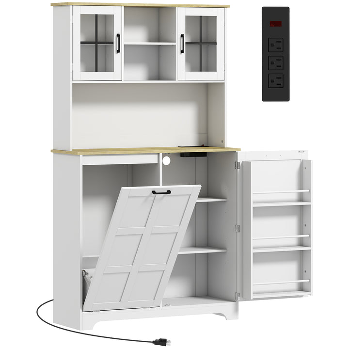 175cm Tall Kitchen Cabinet, Kitchen Cupboard with Rubbish Bin Cabinet,