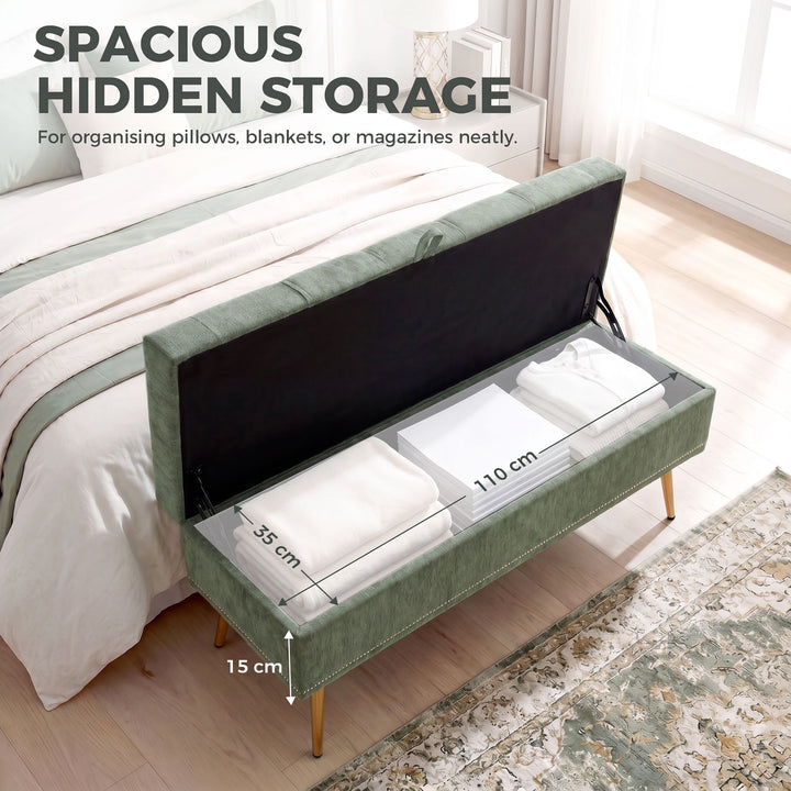 Storage Ottoman, Chenille Upholstered Ottoman Storage Box with Padded 
