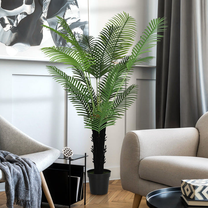 175cm Artificial Areca Palm Tree with 16 PE Leaves, Decorative Artificial Plant with Plastic Pot and Flocked Soil, Fake Plant for Home Office Decor, Green