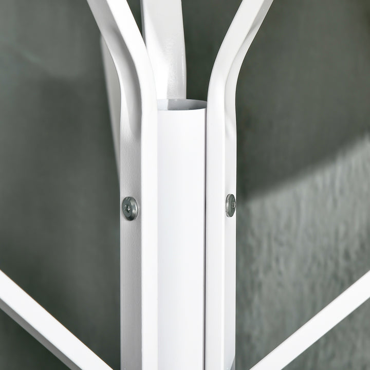 MCL Freestanding Metal Coat Rack Stand 9 Hooks Clothes Tree with 1 Shelf Hat Display Hall Tree Hanger Bag Umbrella Hanging Organiser White