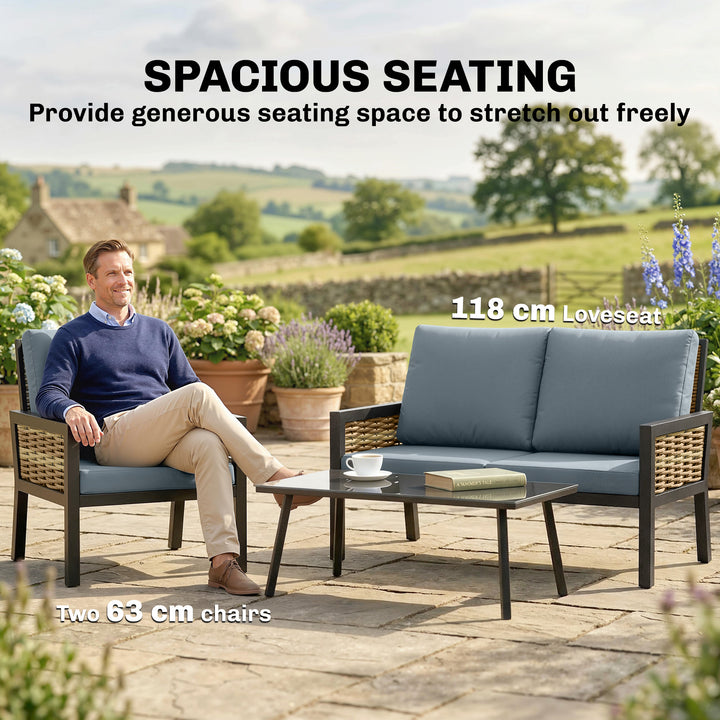 4 Seater Rattan Garden Furniture Set with 2 Armchairs, Loveseat, Coffe