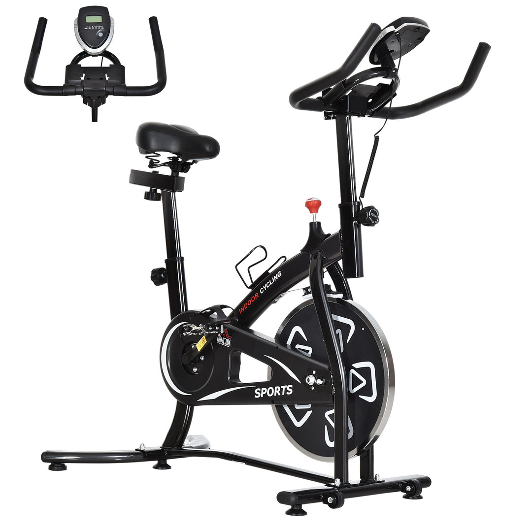 MCL Indoor Stationary Exercise Bike 6kg Flywheel Fitness Cardio Workout Bke Trainer for Home Gym w/ Adjustable Resistance LCD Monitor Pad and Bottle Holder Black