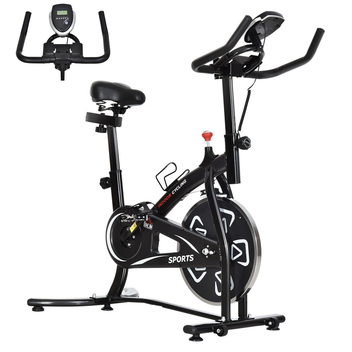 MCL Indoor Stationary Exercise Bike 6kg Flywheel Fitness Cardio Workout Bke Trainer for Home Gym w/ Adjustable Resistance LCD Monitor Pad and Bottle Holder Black