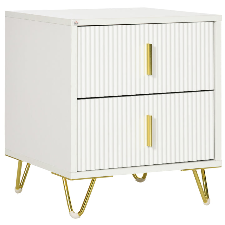 HOMCOM Bedside Table with 2 Drawers, Side End Table, Nightstand with Metal Frame for Living Room, Bedroom, White