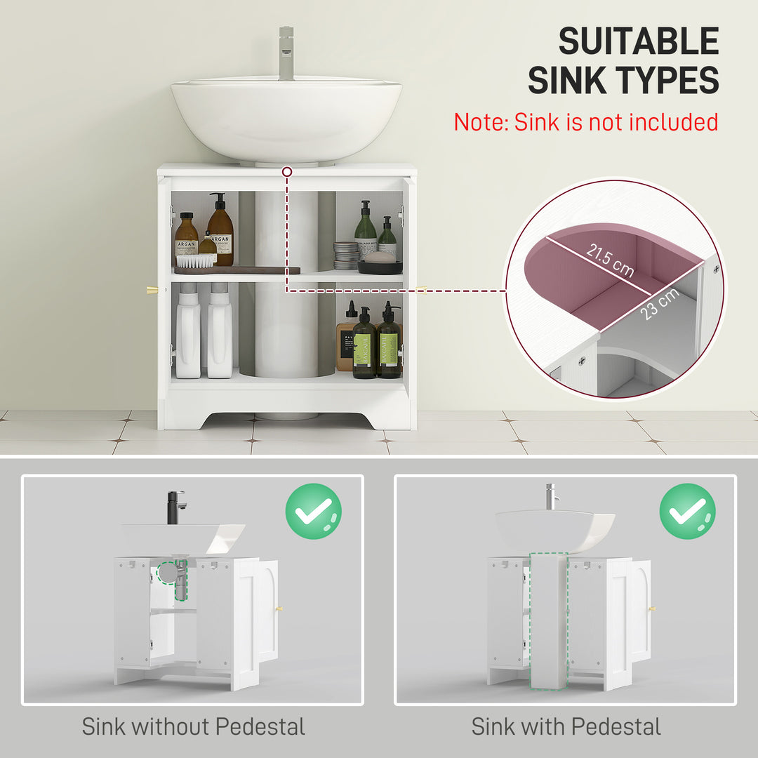 Under Sink Bathroom Cabinet with 2 Arch Doors - White