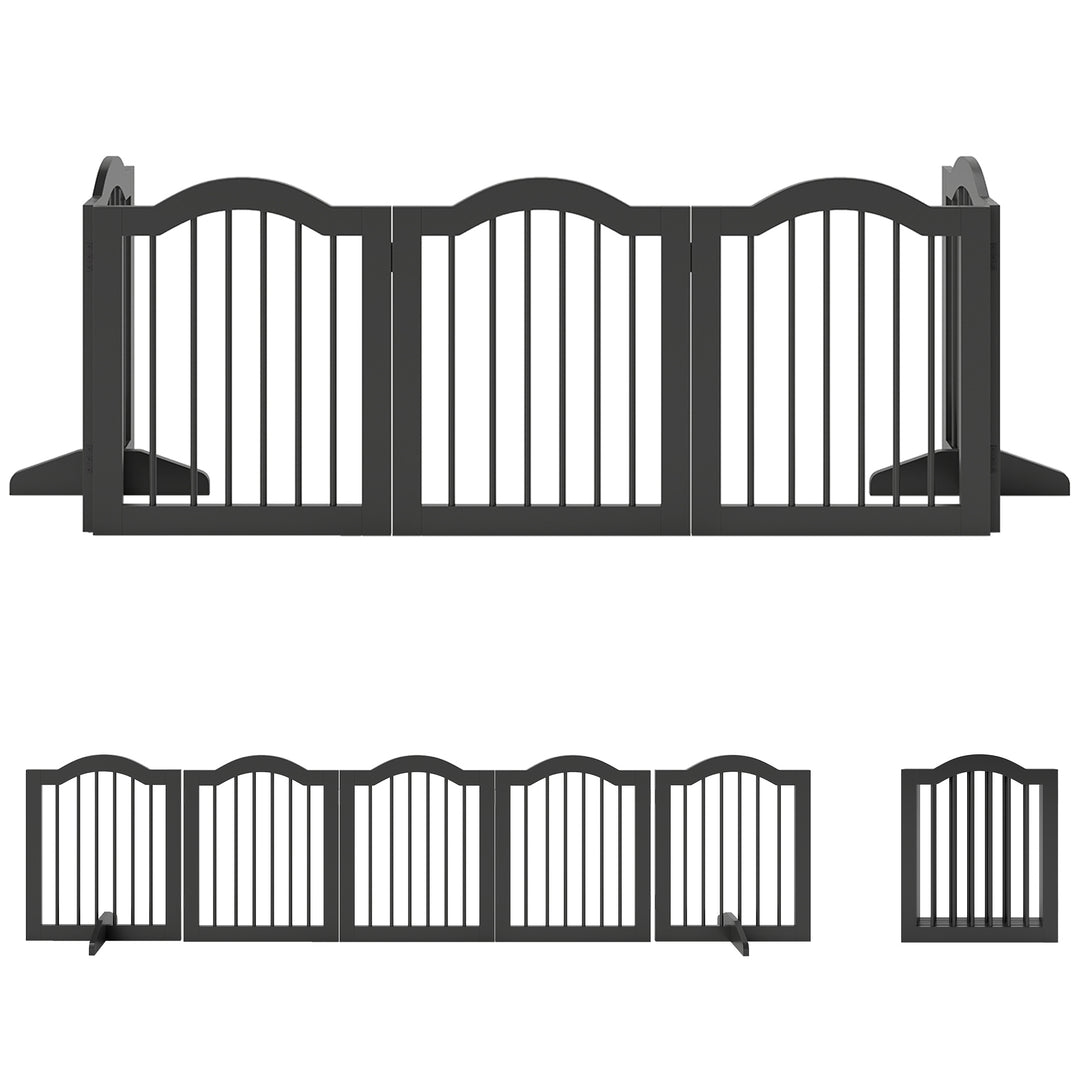 Freestanding Dog Gate Wooden Stair Gate for Dogs with Support Feet Fol
