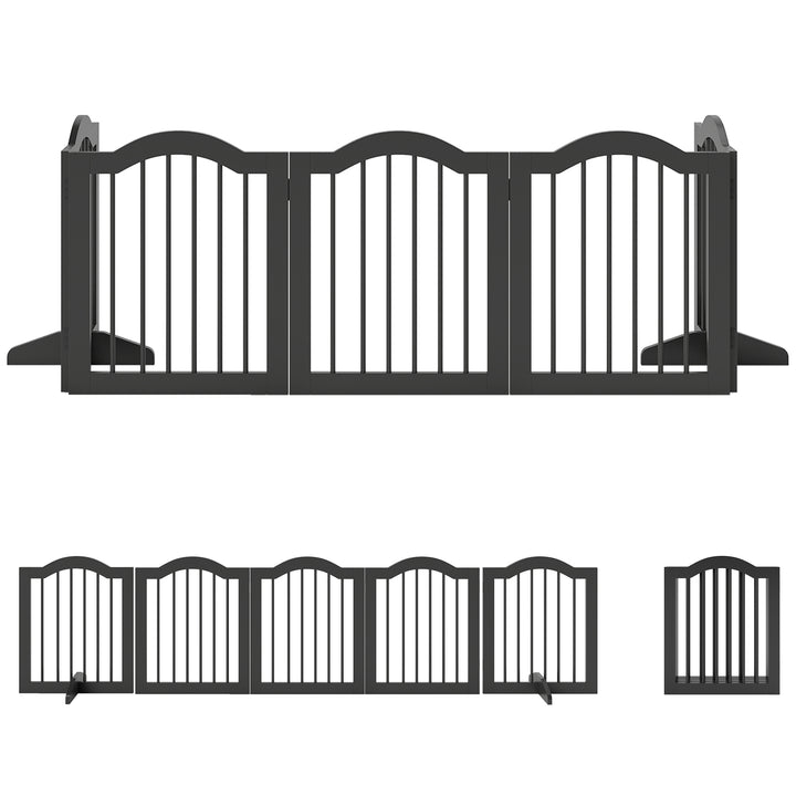 Freestanding Dog Gate Wooden Stair Gate for Dogs with Support Feet Fol