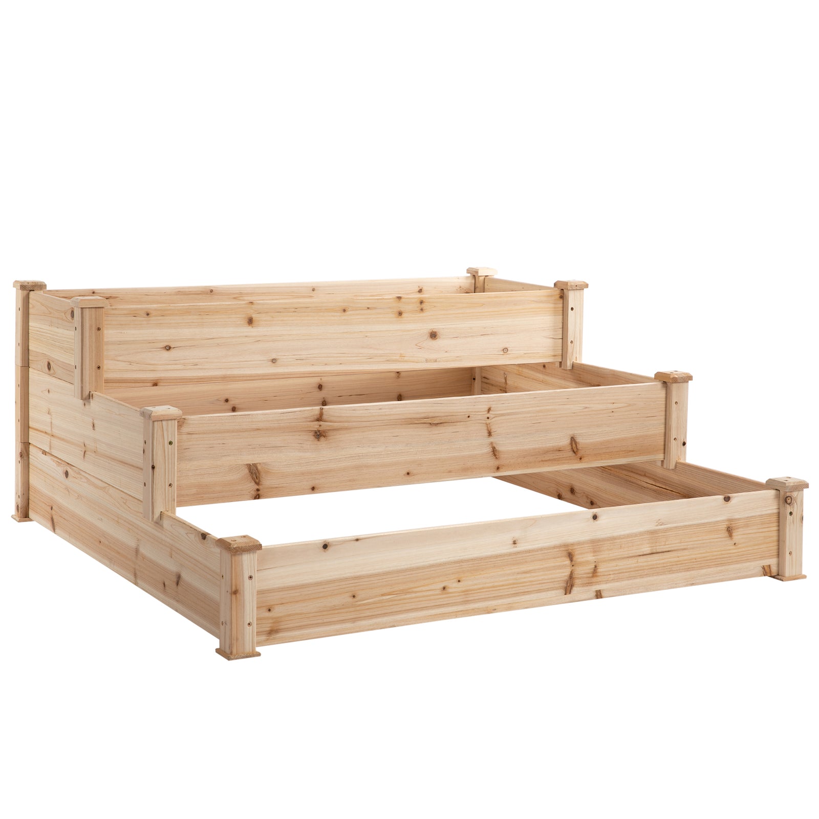470L Raised Garden Bed, 3-Tier Planter Kit, Elevated Wooden Planters for Garden, Yard & Patio, 124 x 124 x 56 cm