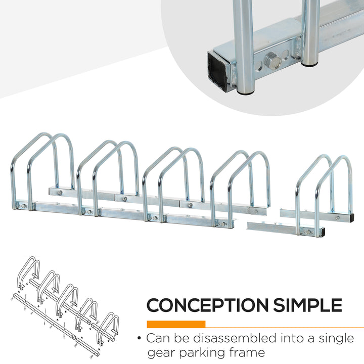 Bike Stand Parking Rack Floor or Wall Mount Bicycle Cycle Storage Locking Stand (5 Racks, Silver)