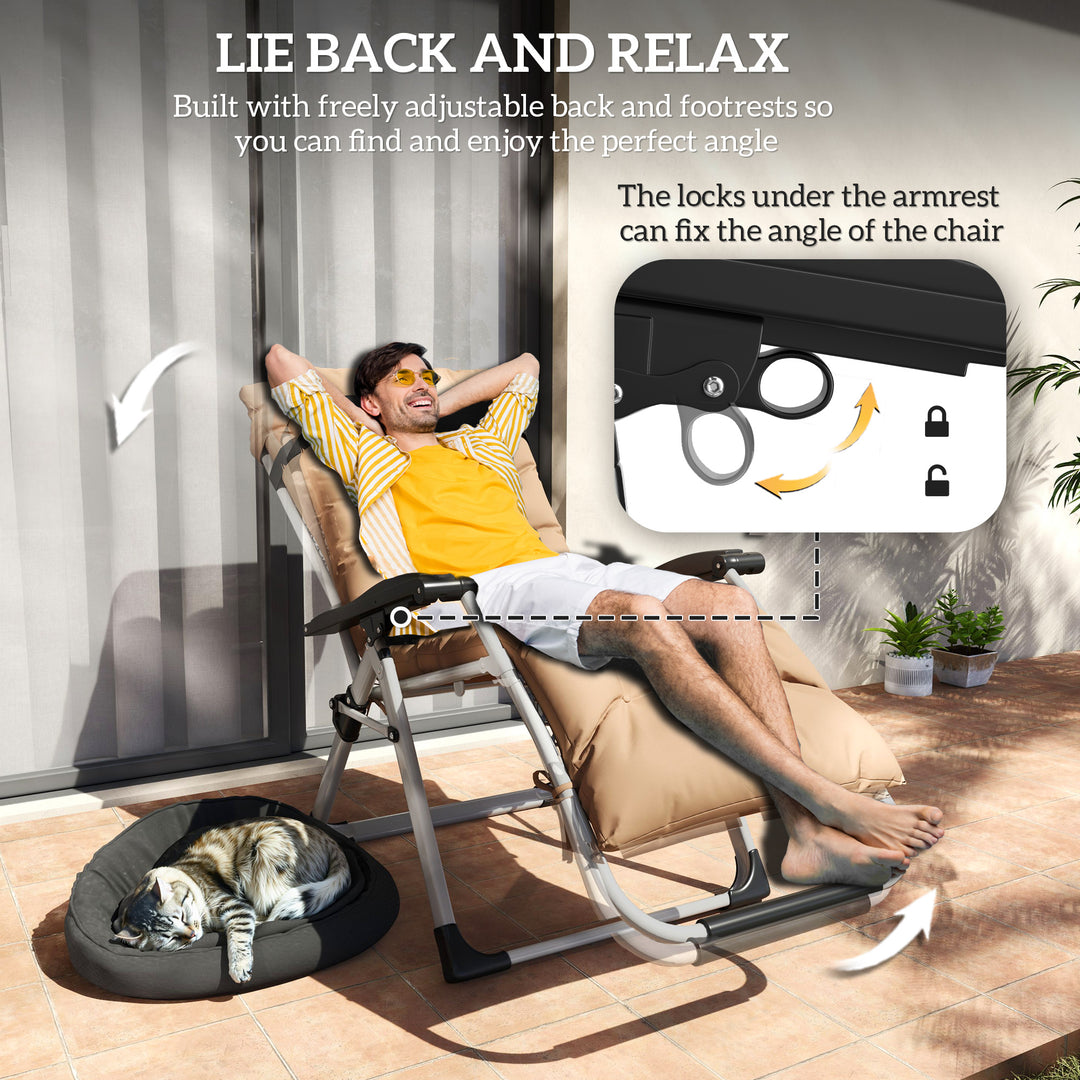 2 Piece Reclining Zero Gravity Sun Loungers with Cushions, Khaki