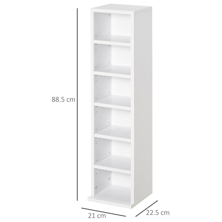 HOMCOM 204 CD Media Display Shelf Unit Set of 2 Blu-Ray Tower Rack w/ Adjustable Shelves Bookcase Storage Organiser, White
