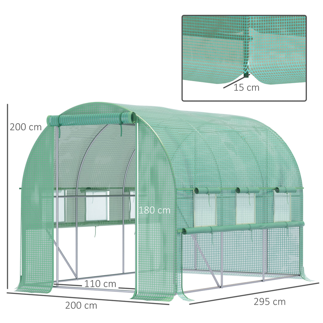 Walk-in Polytunnel Greenhouse Green House with Roll-up Sidewalls, UV-resistant PE Cover, 3 x 2 x 2m, Green
