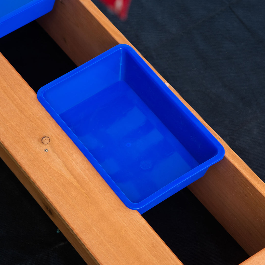 Sand Pit Kids Wooden Sandbox with Cover Children Sandpit Play Station Height Adjustable with Canopy, Bottom Liner, Plastic Basins for Outdoor Aged 3-7 Years