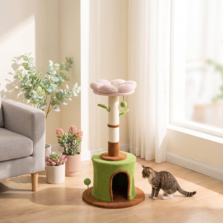 Cat Tree for Indoor Kittens, 88cm Flower Cat Tower with Condo &amp; Bed - view 2