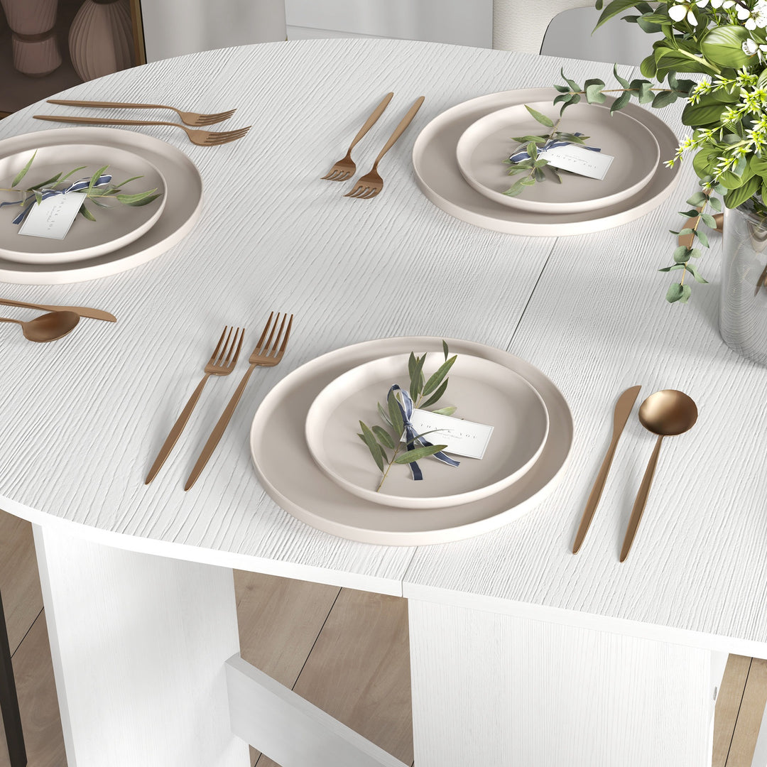 Folding Dining Table, Drop Leaf Table for Small Spaces, Oval Tabletop for Dining Room, Ash Wood-Effect