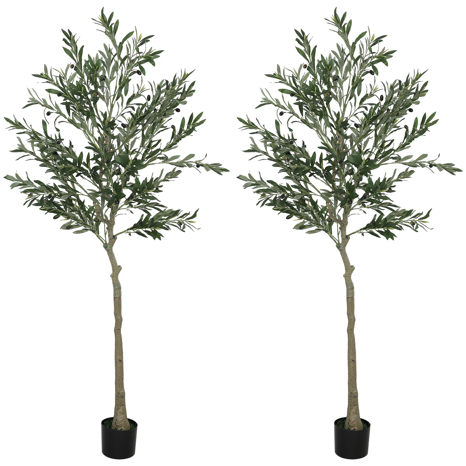Set of 2 6ft/ 180cm Decorative Artificial Plant, Silk Olive Tree with 900 Leaves and 40 Olive Fruits in Pot, Fake Plant for Home, Office, Living Room, Indoor Decor