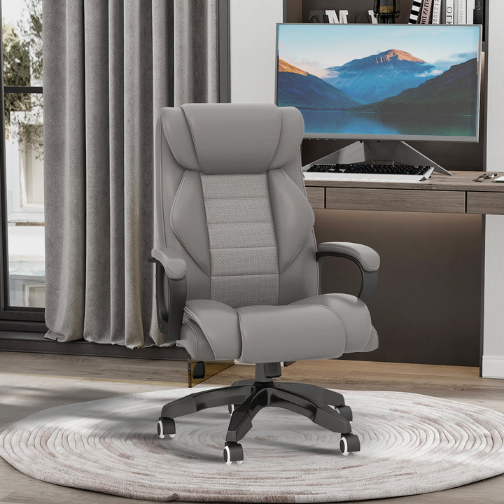 Office Chair with 6-Point Maaage and Back Heat, PU Desk Chair with Padded Seat and Armrest, Computer Chair with Tilt Function for Home, Grey