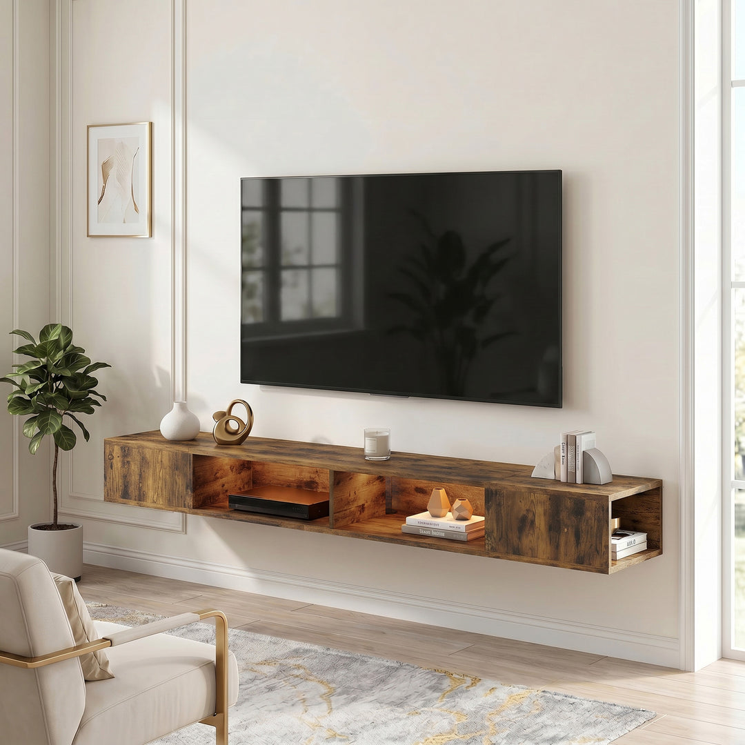 Wall Mounted TV Stand with RGB LED Lights, Floating Entertainment Cent