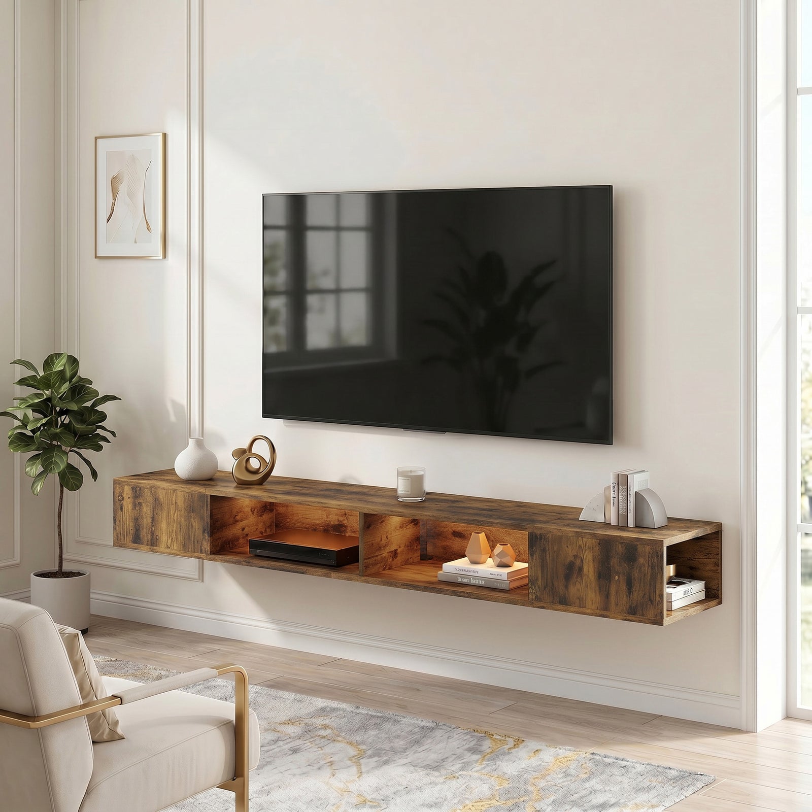 Wall Mounted TV Stand with RGB LED Lights, Floating Entertainment Cent