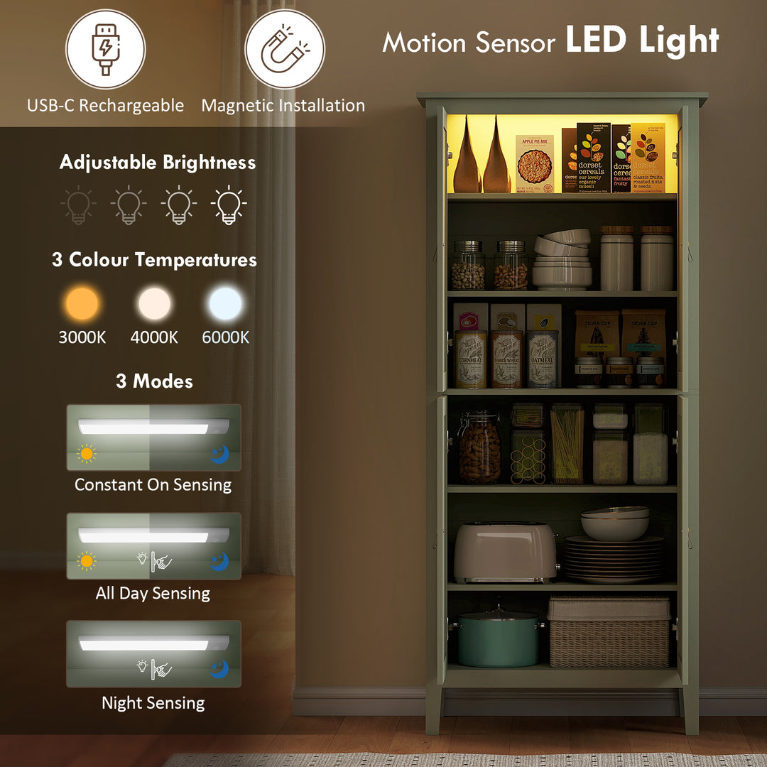 Tall Pantry Cupboard with Motion Sensor LED Light - Green